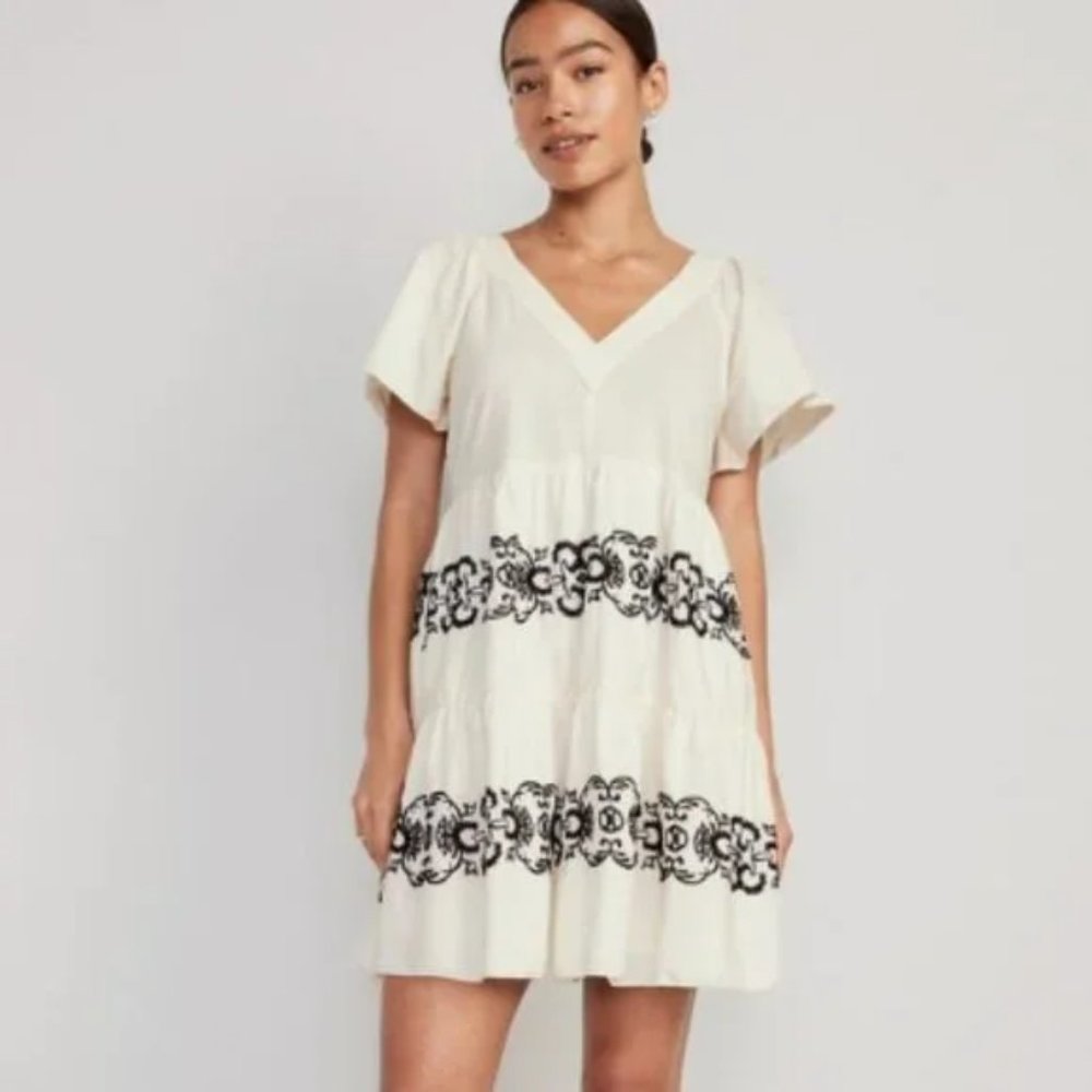 NWT Matching Embroidered Mini Swing Dress